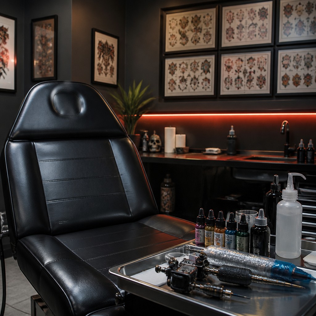 Cinematic tattoo studio after hours